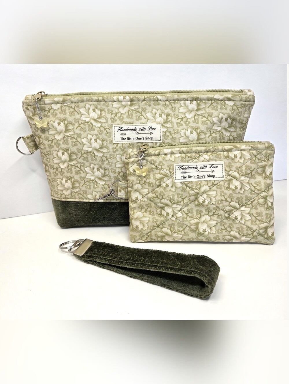 Handmade Olive Floral Wristlet and Pouch Set -